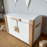 Wooden toy chest in white and natural